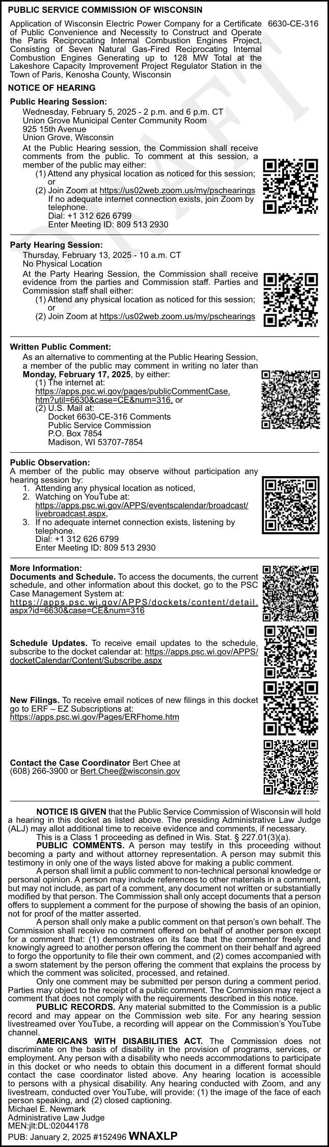 PUBLIC SERVICE COMMISSION OF WISCONSIN - Ad from 2025-01-02